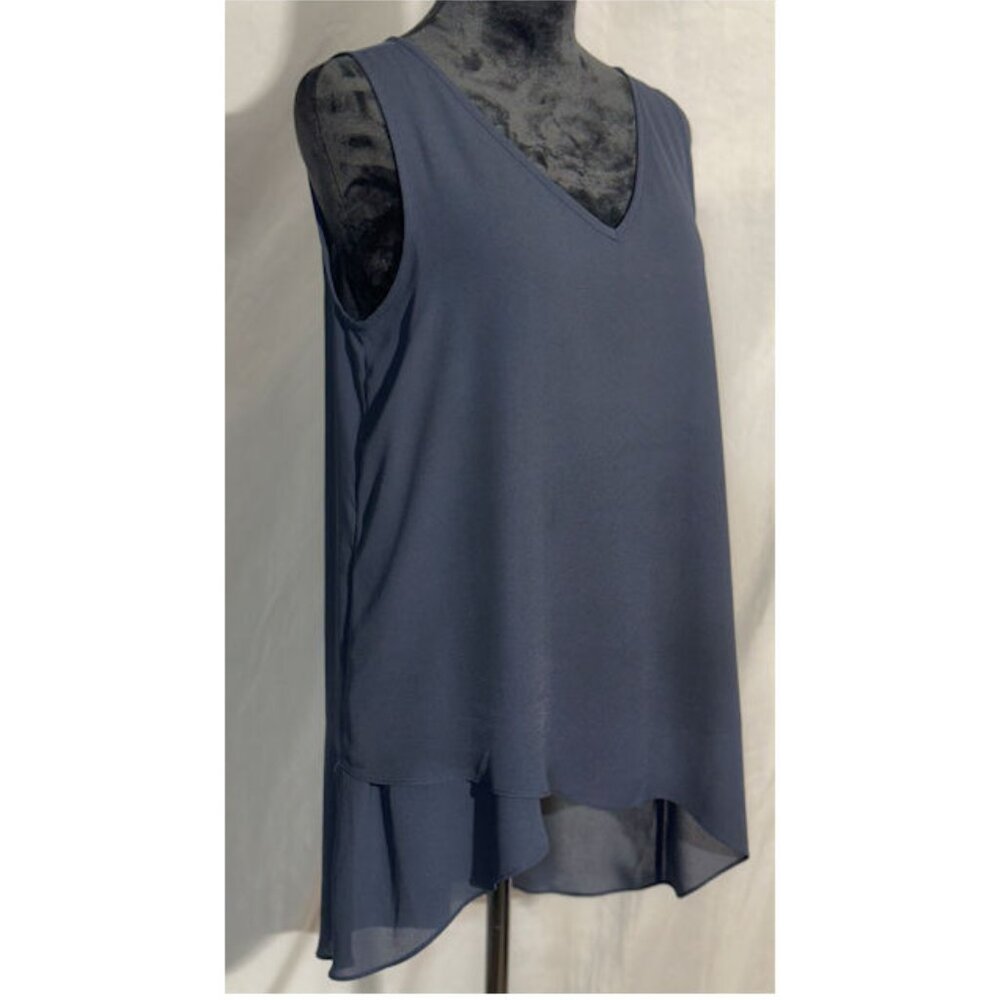 Premise Studio Navy Blue Sheer Sleeveless Top, Medium